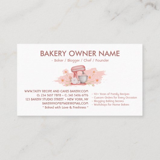 Eenvoudige Roze Bloemen Taart Bakkerij Visitekaartje (Achterkant)