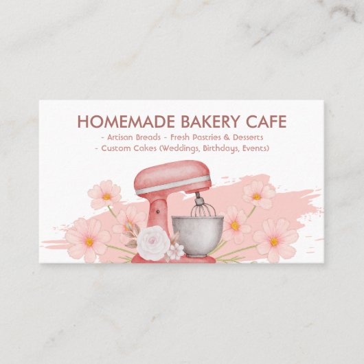 Eenvoudige Roze Bloemen Taart Bakkerij Visitekaartje (Voorkant)