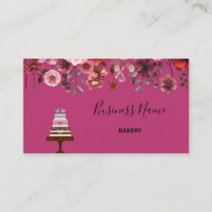 Eenvoudige Roze Bloemen Taart Bakkerij Visitekaartje
