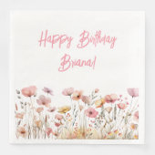 Eenvoudige Roze Bloemen Verjaardagsfeest servetten (Voorkant)