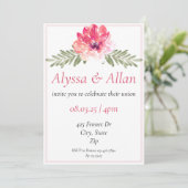 Eenvoudige roze bloemenbruiloft uitnodiging (Staand voorkant)