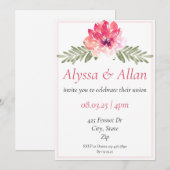 Eenvoudige roze bloemenbruiloft uitnodiging (Voorkant / Achterkant)