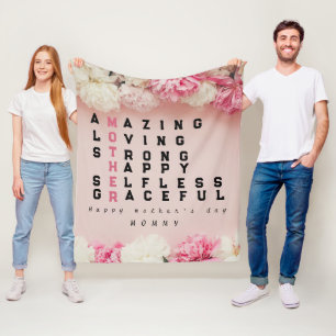 Eenvoudige roze bloementypografie moederdag fleece deken