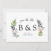 Eenvoudige Roze Bloemige Monogram Save The Date (Voorkant)