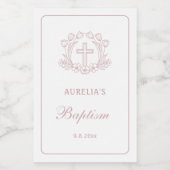 Eenvoudige Roze Bloemkruis Doop Wijn Etiket (Enkel label)