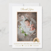 Eenvoudige roze Boho New Baby Foto Hartelijk dank Kaart (Voorkant)