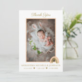 Eenvoudige roze Boho New Baby Foto Hartelijk dank Kaart (Staand voorkant)