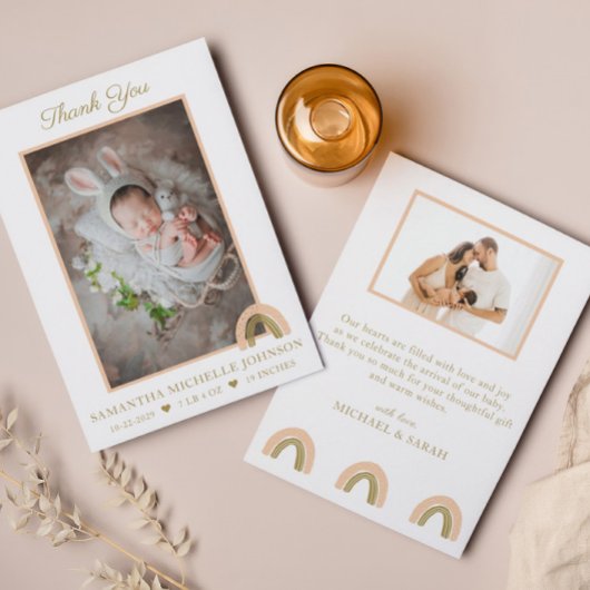 Eenvoudige roze Boho New Baby Foto Hartelijk dank Kaart