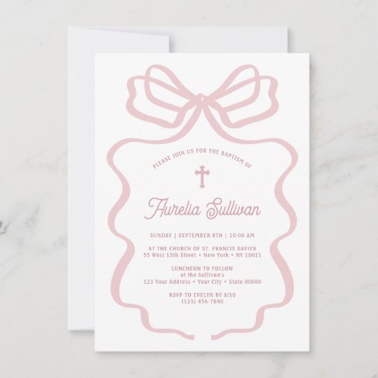 Eenvoudige Roze Boog Doop Uitnodiging (Voorkant)