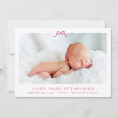 Eenvoudige roze boog foto baby geboorte aankondiging (Voorkant)