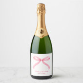 Eenvoudige roze boog meisje bachelorette party dec sparkling wijnetiket (Voorkant)