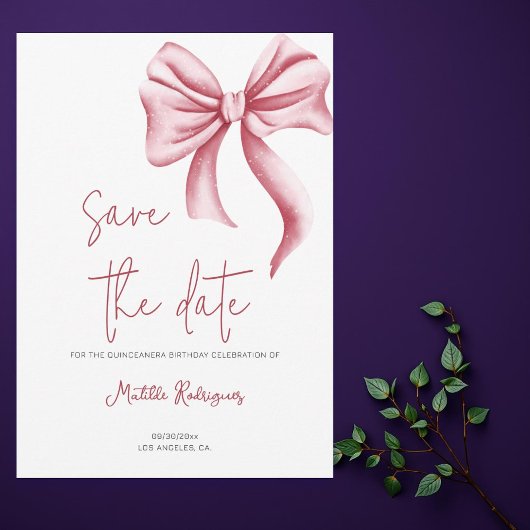 Eenvoudige Roze Boog Verjaardag Quinceañera Save The Date