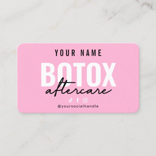 Eenvoudige roze Botox Aftercare Card Visitekaartje (Voorkant)