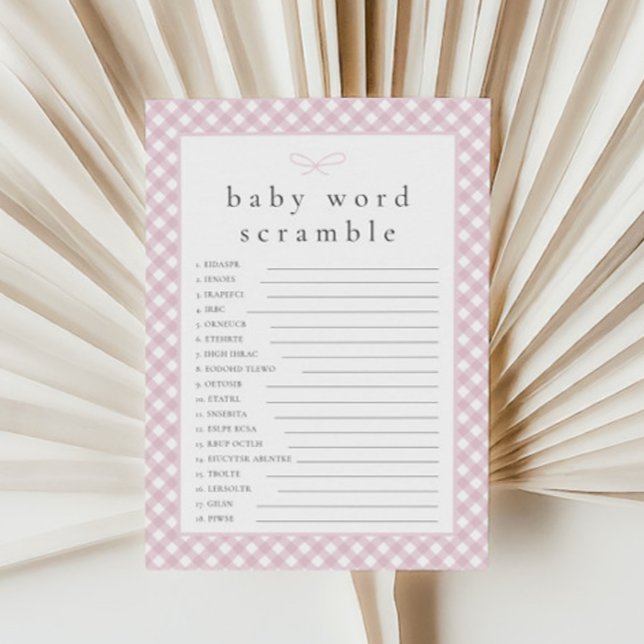 Eenvoudige Roze Bow Baby Woord Scramble Game Kaart (Creator heeft geüpload)