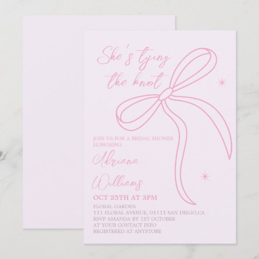 Eenvoudige Roze Bow Bruids Douche Uitnodiging (Voorkant / Achterkant)