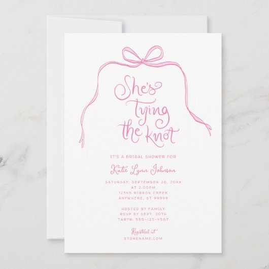 Eenvoudige Roze Bow Bruids Douche Uitnodiging (Voorkant)