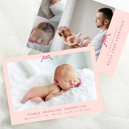 Eenvoudige Roze Bow Foto baby Aankondiging