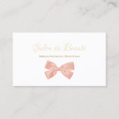 Eenvoudige Roze Bow Gold Script Girly Beauty Salon Visitekaartje (Voorkant)