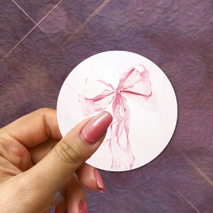 Eenvoudige Roze Bow Waterverf Meisje Baby shower Ronde Sticker
