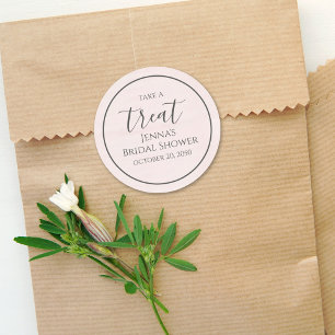 Eenvoudige Roze Bruidsdouche Calligrafie Waterverf Ronde Sticker