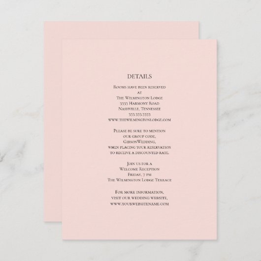 Eenvoudige roze bruiloft details informatiekaartje (Voorkant / Achterkant)