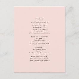 Eenvoudige roze bruiloft details informatiekaartje