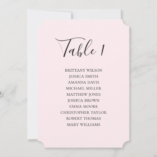 Eenvoudige roze bruiloft zitkaart. Modern script Kaart (Voorkant)