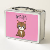 Eenvoudige Roze & Bruine Kat Kinder Naam (Achterkant)