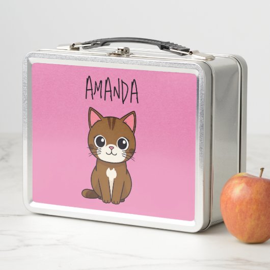 Eenvoudige Roze & Bruine Kat Kinder Naam (In situ)