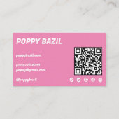 Eenvoudige roze curves bestellen dank u sociale QR Visitekaartje (Achterkant)