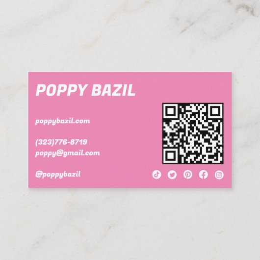 Eenvoudige roze curves bestellen dank u sociale QR Visitekaartje (Achterkant)