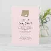 Eenvoudige roze DROP-IN Girl Baby shower Invitatio Kaart (Staand voorkant)