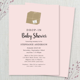Eenvoudige roze DROP-IN Girl Baby shower Invitatio Kaart