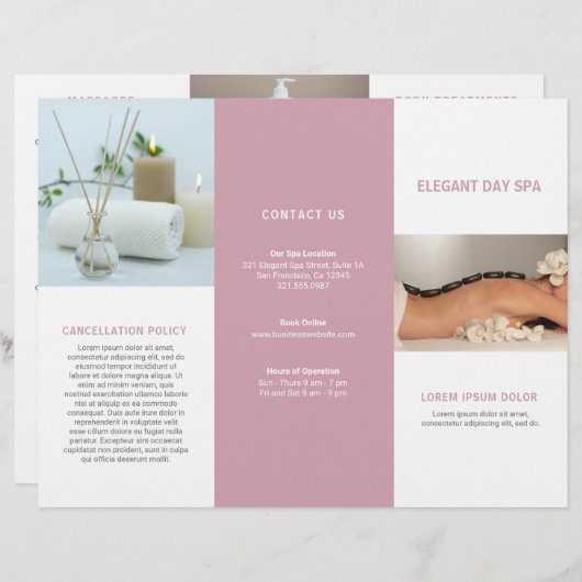 Eenvoudige roze elegant spa drievoudig brochure (Voorkant / Achterkant)