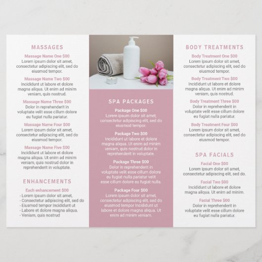Eenvoudige roze elegant spa drievoudig brochure (Achterkant)