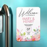 Eenvoudige roze elegante bloembruiloft, behalve de magneet<br><div class="desc">Elegant vrijgezellenfeest event party floral roos blossom magnet die perfect is voor een oranje roos blush roze party. Voor een feestelijke gebeurtenis. Een witte achtergrond. Verdroogd met een roos en magnoliumbloemen. Blush roze bloem, roos bloem en groene waterverkleurde eucalyptusbladeren, sprigs, groen en een faux goudbolg. Pas de naam van de...</div>