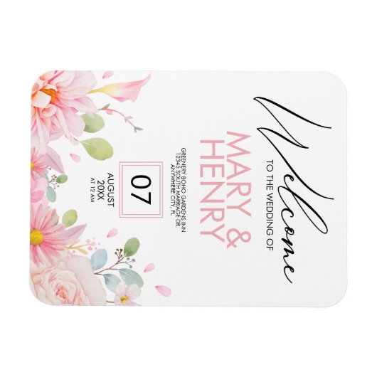 Eenvoudige roze elegante bloembruiloft, behalve de magneet (Horizontaal)