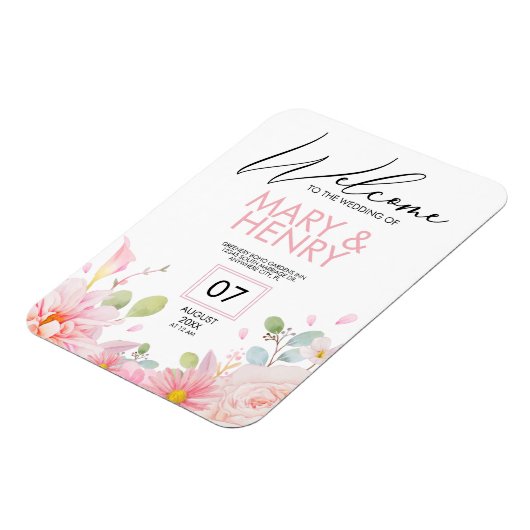 Eenvoudige roze elegante bloembruiloft, behalve de magneet (Linkerzijde)