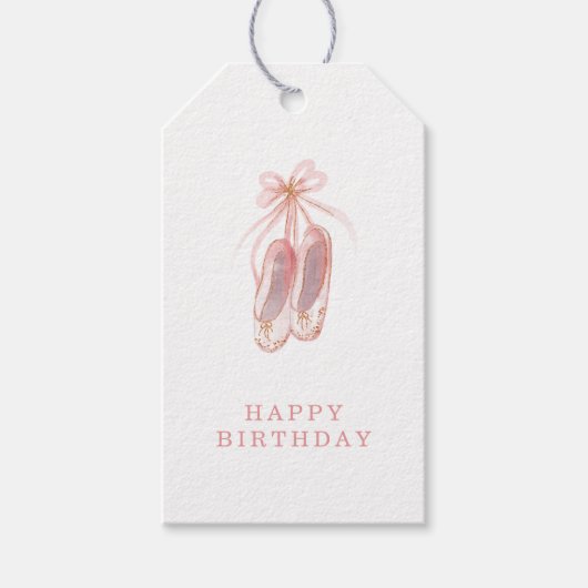 Eenvoudige roze en glitter Ballerina Shoes Birthda Cadeaulabel (Voorkant)