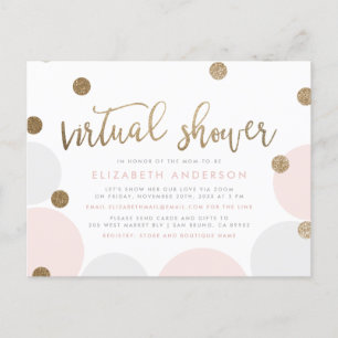 Eenvoudige roze en gouden glitter Confetti Virtual Uitnodiging Briefkaart