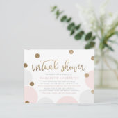 Eenvoudige roze en gouden glitter Confetti Virtual Uitnodiging Briefkaart (Staand voorkant)