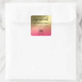 Eenvoudige roze en gouden ingrediëntenlabels vierkante sticker (Tas)