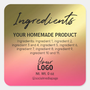 Eenvoudige roze en gouden ingrediëntenlabels vierkante sticker