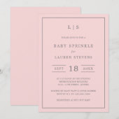 Eenvoudige roze en grijze monogram Baby Sprinkle Kaart (Voorkant / Achterkant)