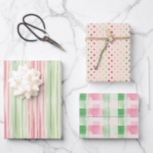 Eenvoudige roze en groene Waterverf Inpakpapier Vel