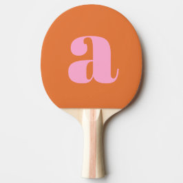 Eenvoudige Roze en Oranje Krachtige Retro Monogram Tafeltennisbatje