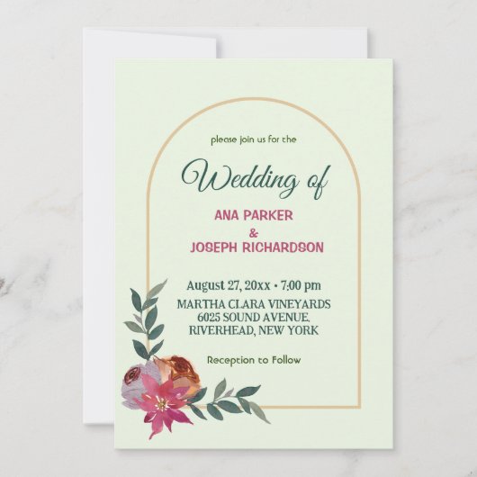 Eenvoudige roze en oranje uitnodiging voor het huw (Voorkant)