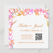 Eenvoudige roze en Oranje Wilde Bloem QR-code Save The Date (Voorkant)
