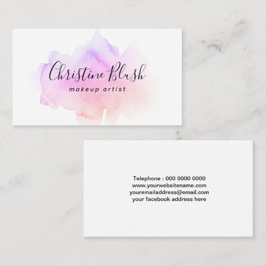 Eenvoudige roze en Paarse Waterverf Splash MUA Visitekaartje (Voorkant / Achterkant)