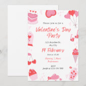 Eenvoudige Roze en Rode Valentijnsdag Uitnodiging (Voorkant / Achterkant)